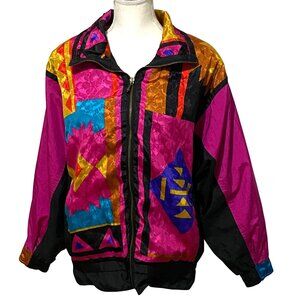 Vintage 80s WinterSet Track Jacket Womens S Art to Wear Parachute Neon Kidcore